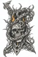 DAVIES barbwire and flames arm tattoo design idea