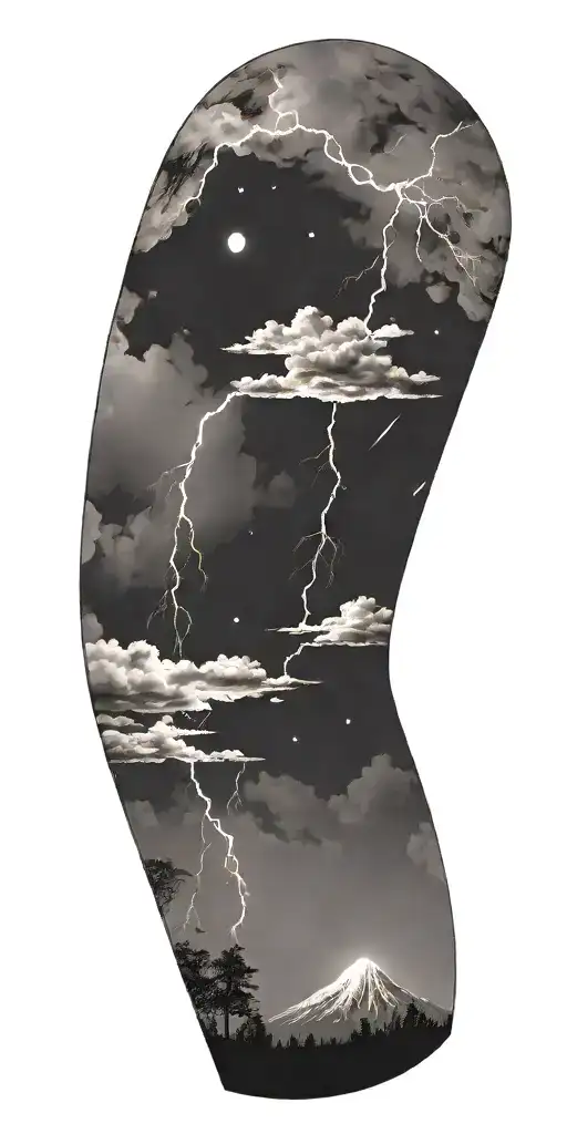 night sky filled with constellations moon thunderstorm lightning bolts  tattoo design idea