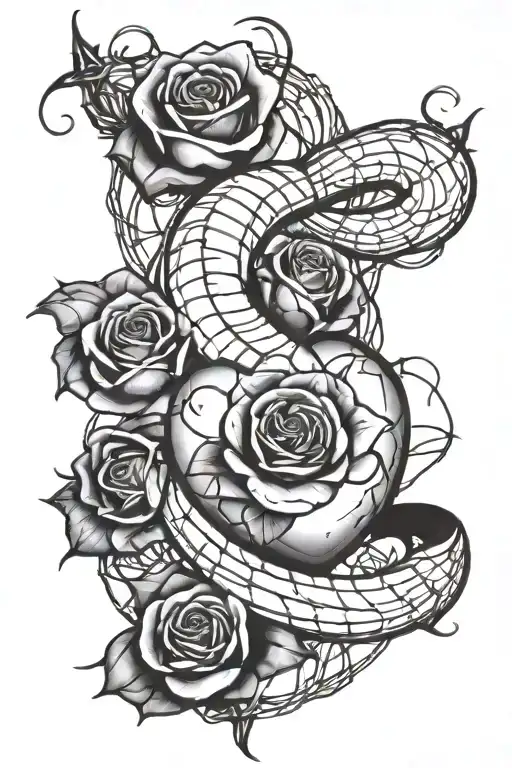 Moon, Heart, rose, wrapped in barbed wire  tattoo design idea