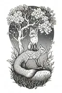 fox under a tree tattoo design idea