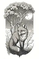fox under a tree tattoo design idea