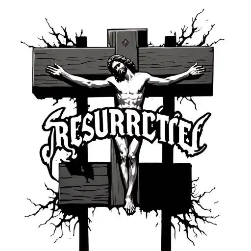 "Sacrifice resurrected " Jesus on cross tattoo design idea