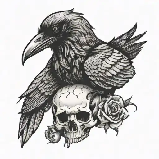 a crow perched on a skull tattoo design idea