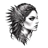 valkyrie portrait realistic with raven tattoo design idea