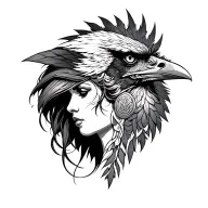 valkyrie portrait realistic with raven tattoo design idea