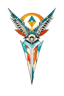 synthesizer cirquit geometric design under knee color dagger tattoo design idea