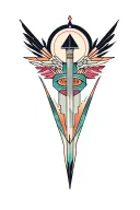 synthesizer cirquit geometric design under knee color dagger tattoo design idea