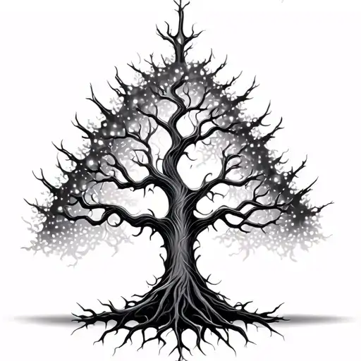 A fairy like tree with long roots that have elegant thorns  tattoo design idea