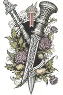 scottish dirk surrounded by a thistle tattoo design idea