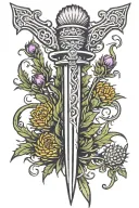 scottish dirk surrounded by a thistle tattoo design idea
