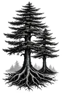 three seperate Evergreen trees with roots tattoo design idea