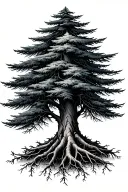 three seperate Evergreen trees with roots tattoo design idea