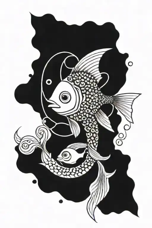 A blackwork tattoo of a Christian fish symbol morphing into a scuba diving regulator, with Japanese waves in the background tattoo design idea