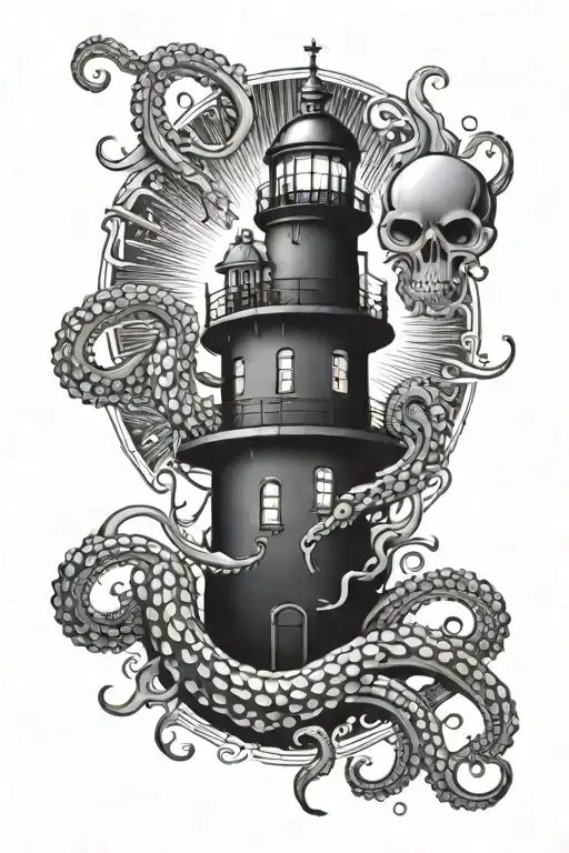 psychedelic lighthouse stoic octopus  tattoo design idea