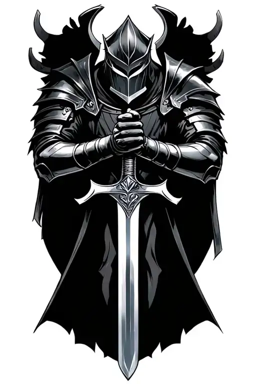 black knight holding a sword tattoo design idea