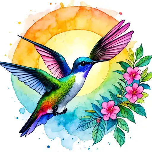 hummingbirds inside the sun tattoo design idea