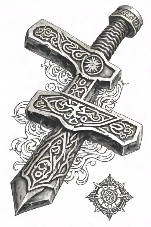 Mjolnir Hammer with nordic symbols incorporated tattoo design idea