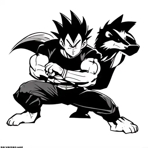 vegeta dragon ball z and a honey badger posing with a never give up theme tattoo design idea
