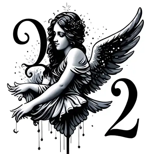 angel numbers 222 with sparkles tattoo design idea