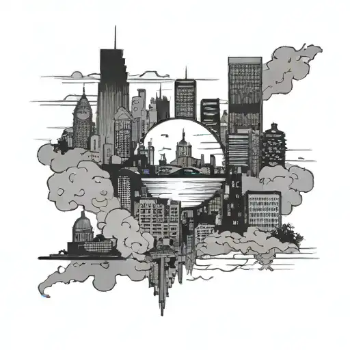 A city skyline silhouette of Anderson 765 with a subtle tribute to your dad and God hidden within the buildings tattoo design idea