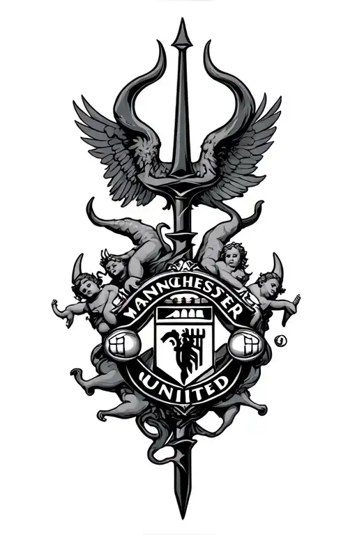 manchester united devil trident with angels tattoo design idea