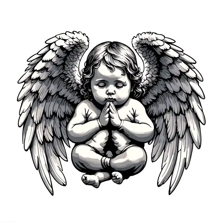 praying baby angel wings tattoo design idea