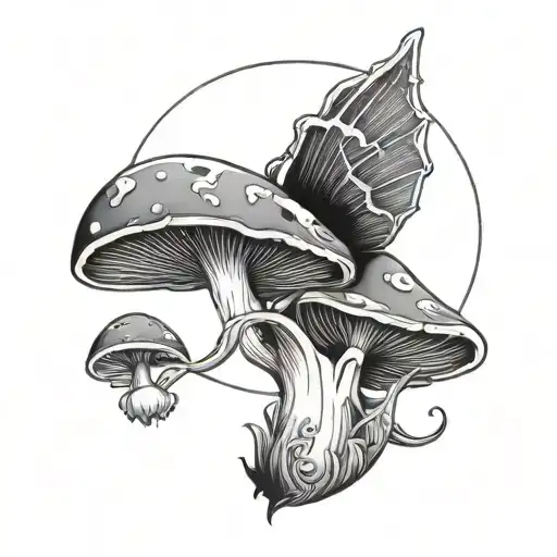 gothic fairy mushroom with a crescent moon tattoo design idea