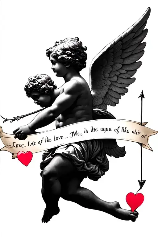 forearm tattoo of cupid shooting a heart arrow with the actual definition of love just like how it is in the dictionary  tattoo design idea