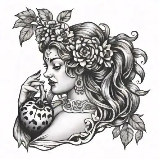 plus size Persephone holding a pomegranate tattoo design idea
