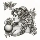 plus size Persephone holding a pomegranate tattoo design idea