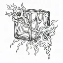 ice  cube on fire flames tattoo design idea