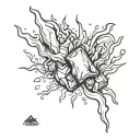 ice  cube on fire flames tattoo design idea