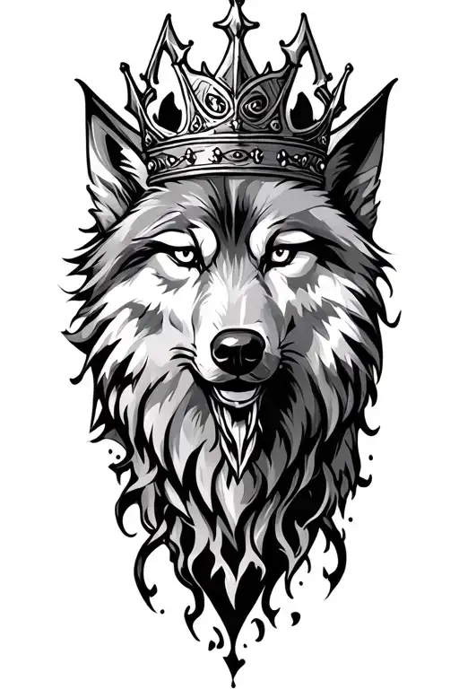 crowned wolf face, scar tattoo design idea