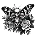 moth with skull and flowers tattoo design idea