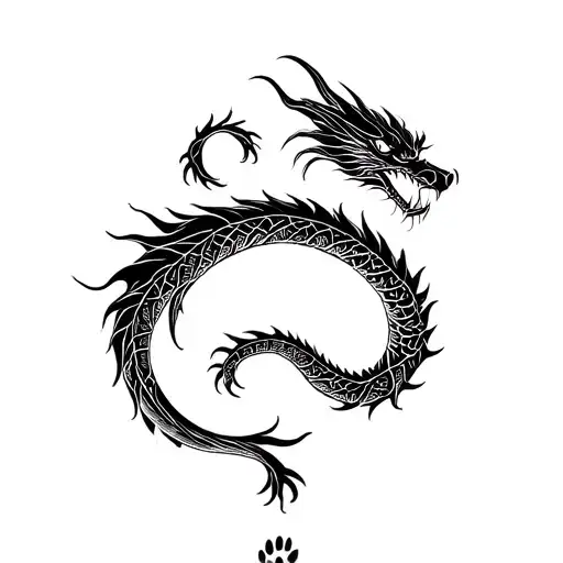 Japanese dragon emerging with a dog paw print tattoo design idea