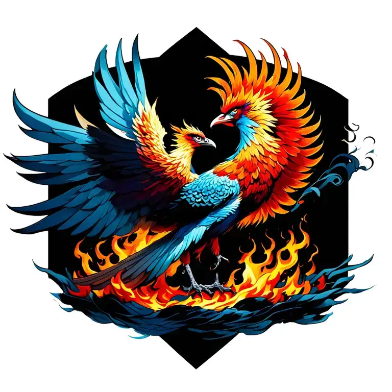 realistic phoenix rising from the ashes tattoo design idea