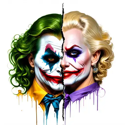 It's the Joker and Harley Queen, half of Joker's head and half of Harley, but they are separated by the half-broken glas tattoo design idea