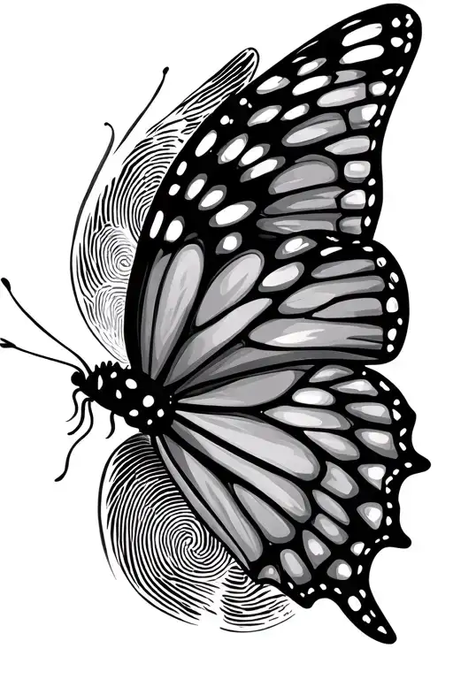 butterfly with thumb print in wings kissing infinity symbol tattoo design idea