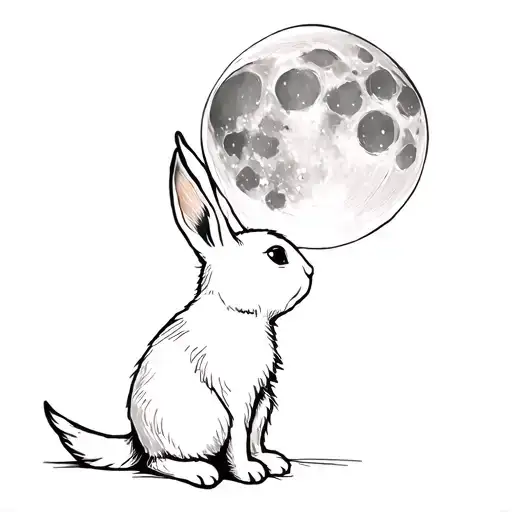 bunny looking up at moon tattoo design idea