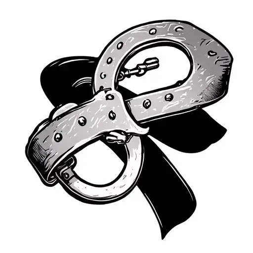 handcuffs and banner ribbon across tattoo design idea