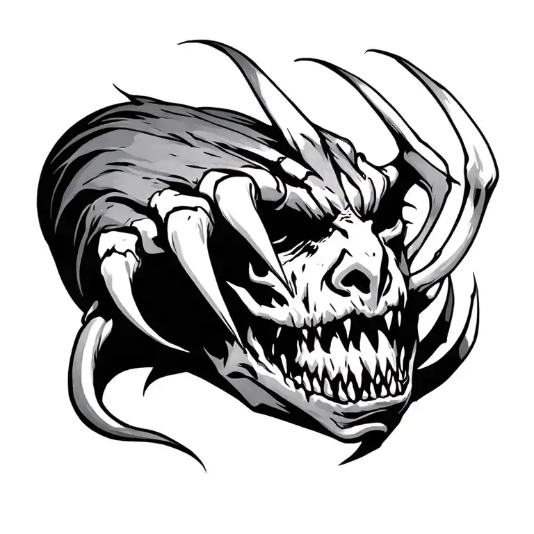 demon clawing face tattoo design idea