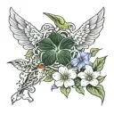 crusader cross, hummingbird, morning glory vine with a baby tattoo design idea