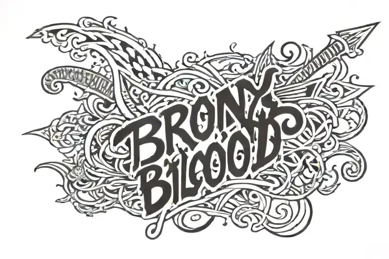 "Bronx Blood" text all in a row,written in a thug font style for the stomach part of the body tattoo design idea