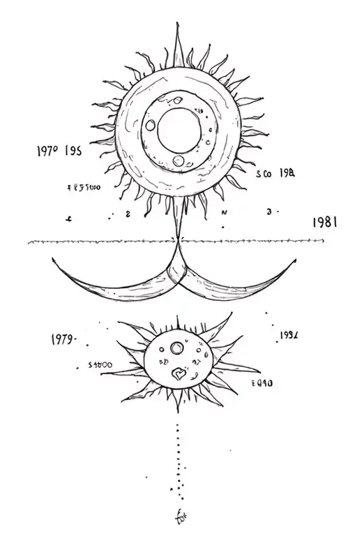 Add a moon and a sun with connection lines with dates 1979 and 1981 tattoo design idea