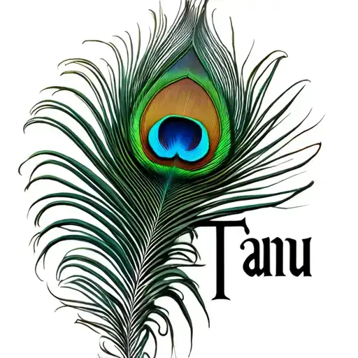 "tanu" peacock feather and flute tattoo design idea