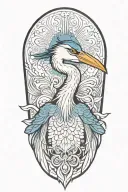 blue heron portrait, looking down, with wings spread tattoo design idea