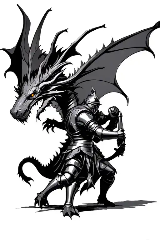 knight fighting a dragon tattoo design idea