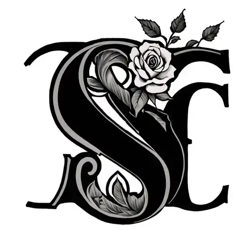 dark romance initials S and C tattoo design idea