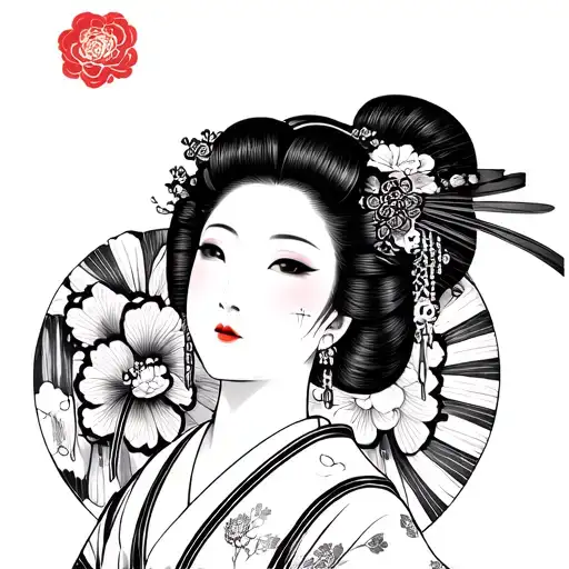 Design a Japanese Blsckwork Style Manga that has a geisha tattoo design idea