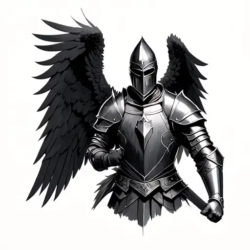 Russian Knight, behind him Archangel in armor tattoo design idea